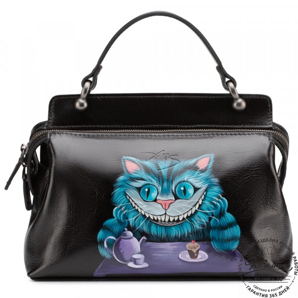 Женская кожаная сумка "Орнелла" "Чешир за чаем" . фото 1