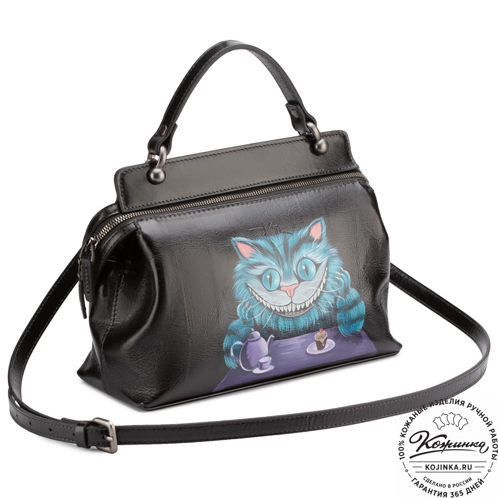 Женская кожаная сумка "Орнелла" "Чешир за чаем" 
