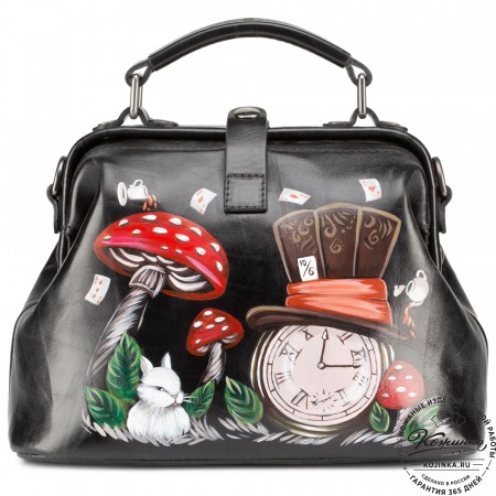 Сумка Фрейм "Алиса Грибы Часы" (чёрная)