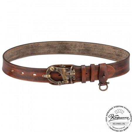 Кожаный мужской ремень ручной работы "Ларсен" (коричневый)