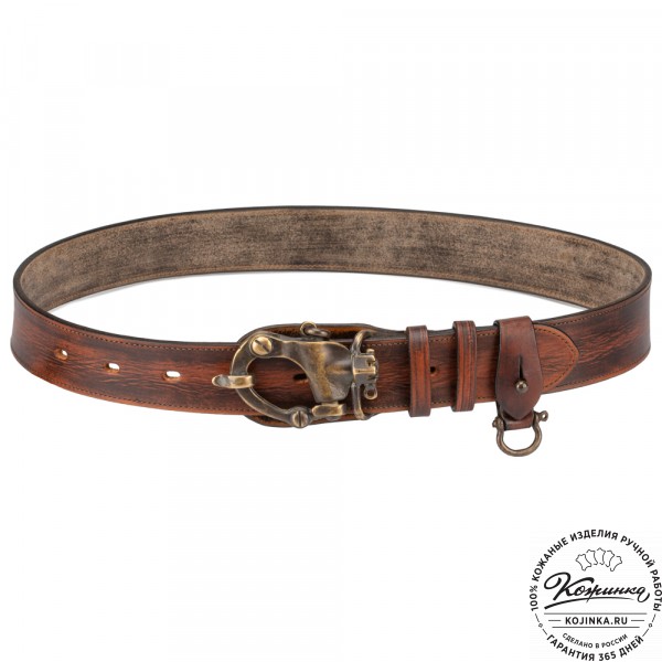 Кожаный мужской ремень ручной работы "Ларсен" (коричневый). фото 1