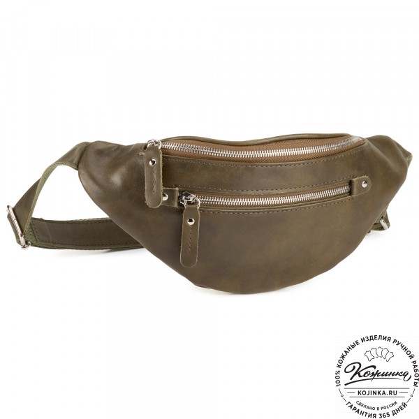 Кожаная сумка на пояс "Сандро" (хаки гладкая кожа) . фото 1