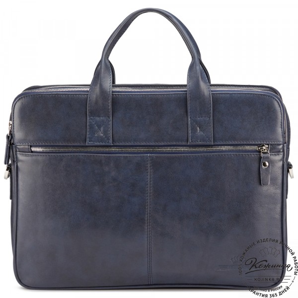 Кожаная деловая сумка "Густав" (синяя гладкая кожа). фото 1