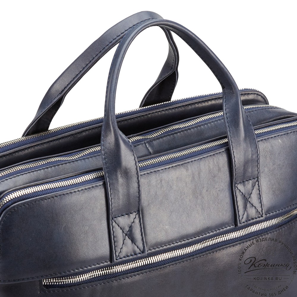 Кожаная деловая сумка "Густав" (синяя гладкая кожа)