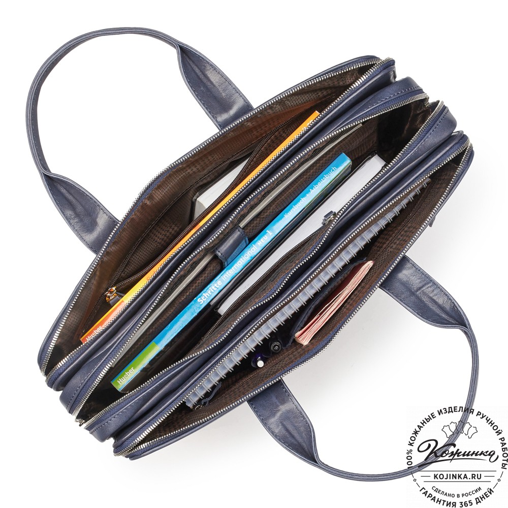 Кожаная деловая сумка "Густав" (синяя гладкая кожа)