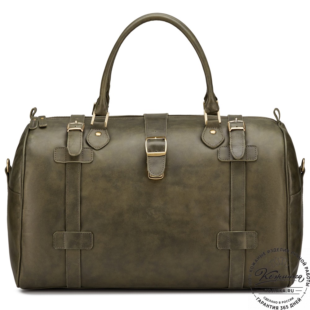 Кожаная дорожная сумка "Кордова" (хаки гладкая кожа)