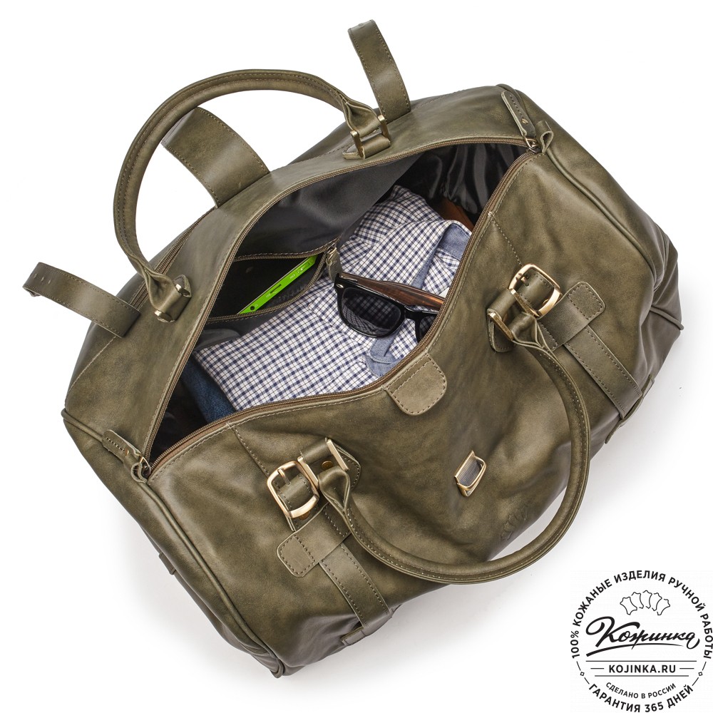 Кожаная дорожная сумка "Кордова" (хаки гладкая кожа)