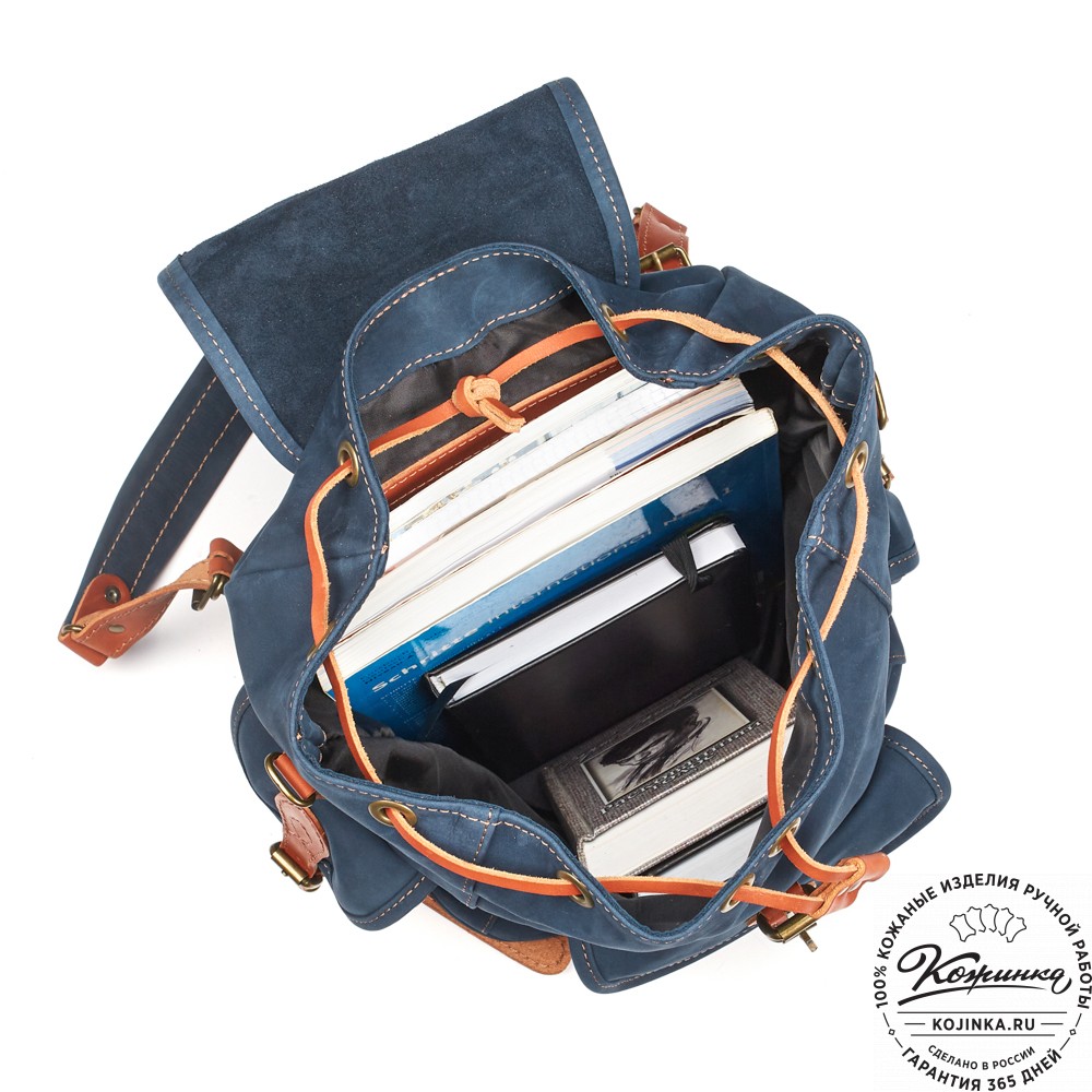 Кожаный рюкзак "Мидл" (синий)