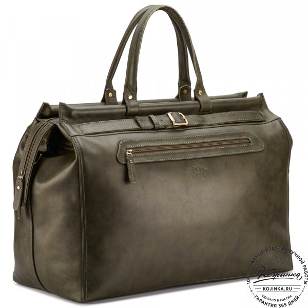 Кожаный дорожный саквояж "Сальери" (хаки гладкая кожа). фото 1