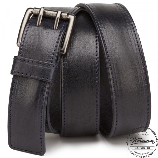 Кожаный ремень "Чарльз" (синий). фото 1