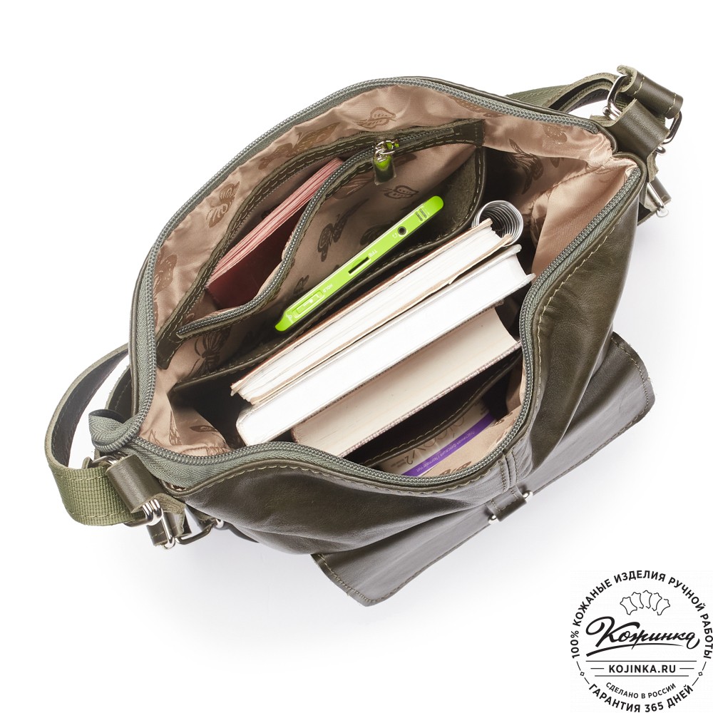 Женская кожаная сумка-рюкзак "Ника" (хаки гладкая кожа)