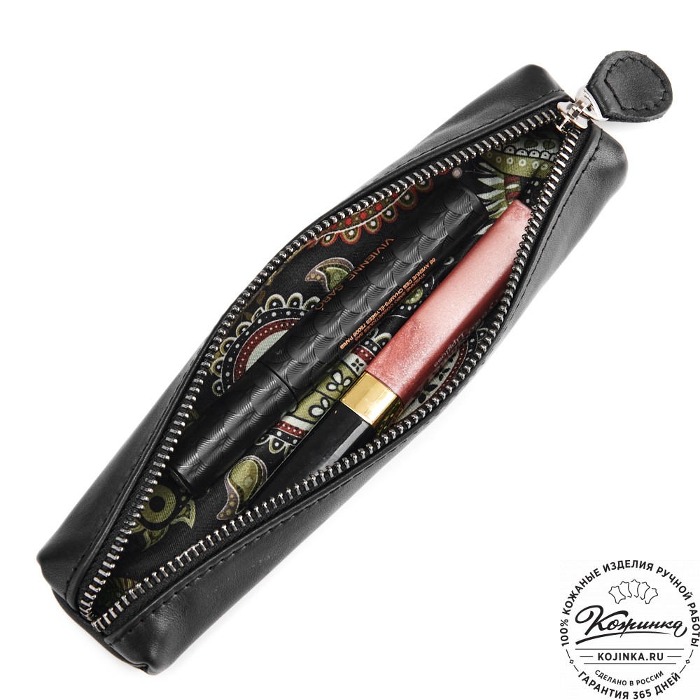 Кожаная мини-косметичка "Лонг" (чёрная)