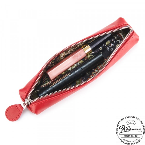 Кожаная мини-косметичка "Лонг" (красная). фото 1
