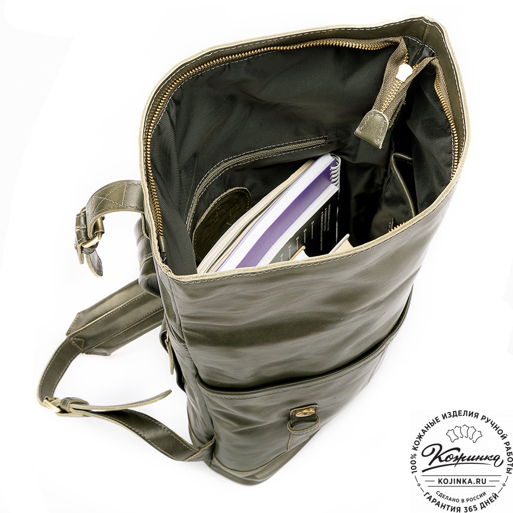 Кожаный рюкзак "Бэнжамин" (хаки гладкая кожа)