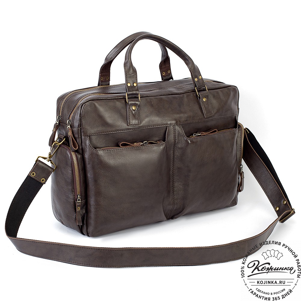 Кожаная деловая сумка для командировок "Бастилия" (коричневая)