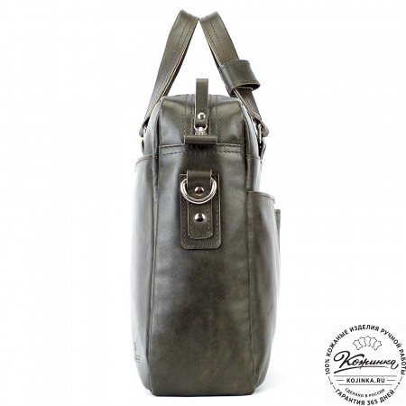 Кожаная деловая сумка "Хантер" (хаки гладкая кожа)