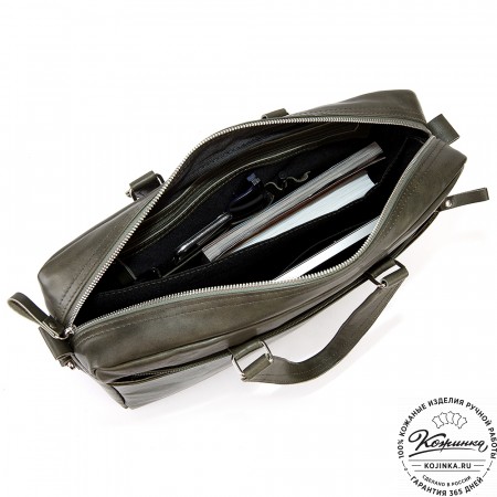 Кожаная деловая сумка "Хантер" (хаки гладкая кожа)