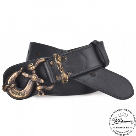 Кожаный мужской ремень ручной работы "Тарантино" (черный)
