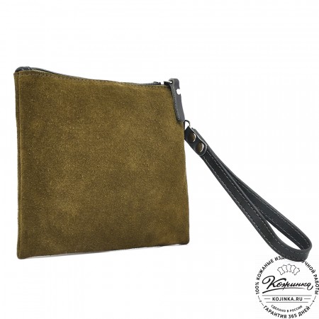 Кожаная косметичка "Флавия" велюр (хаки)