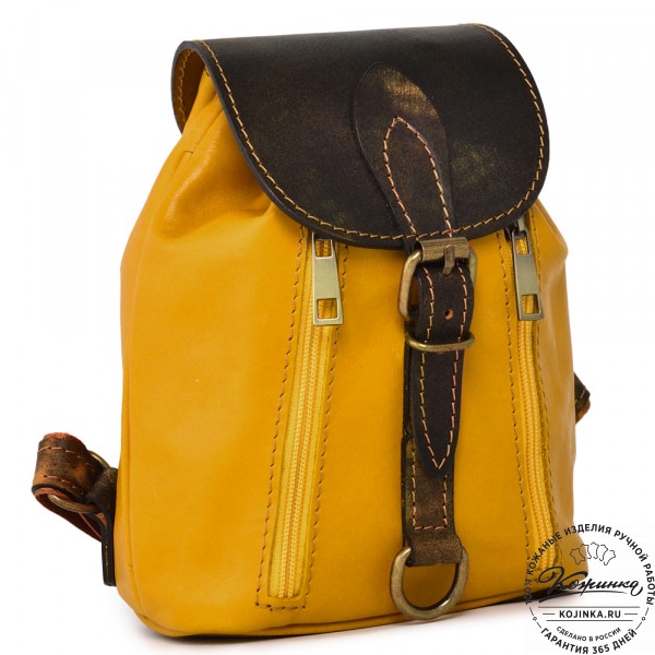  Женский кожаный рюкзак "Колибри" (желтый) . фото 1