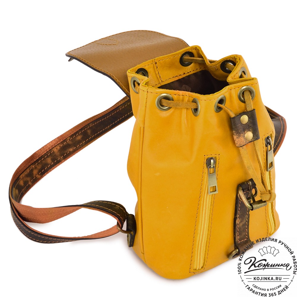  Женский кожаный рюкзак "Колибри" (желтый) 