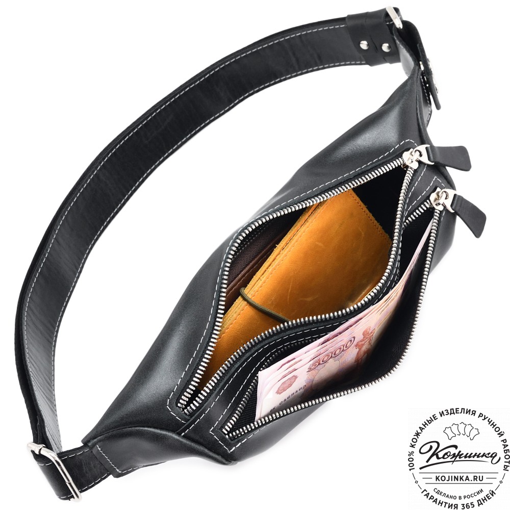 Кожаная сумка на пояс "Марио" (черный)
