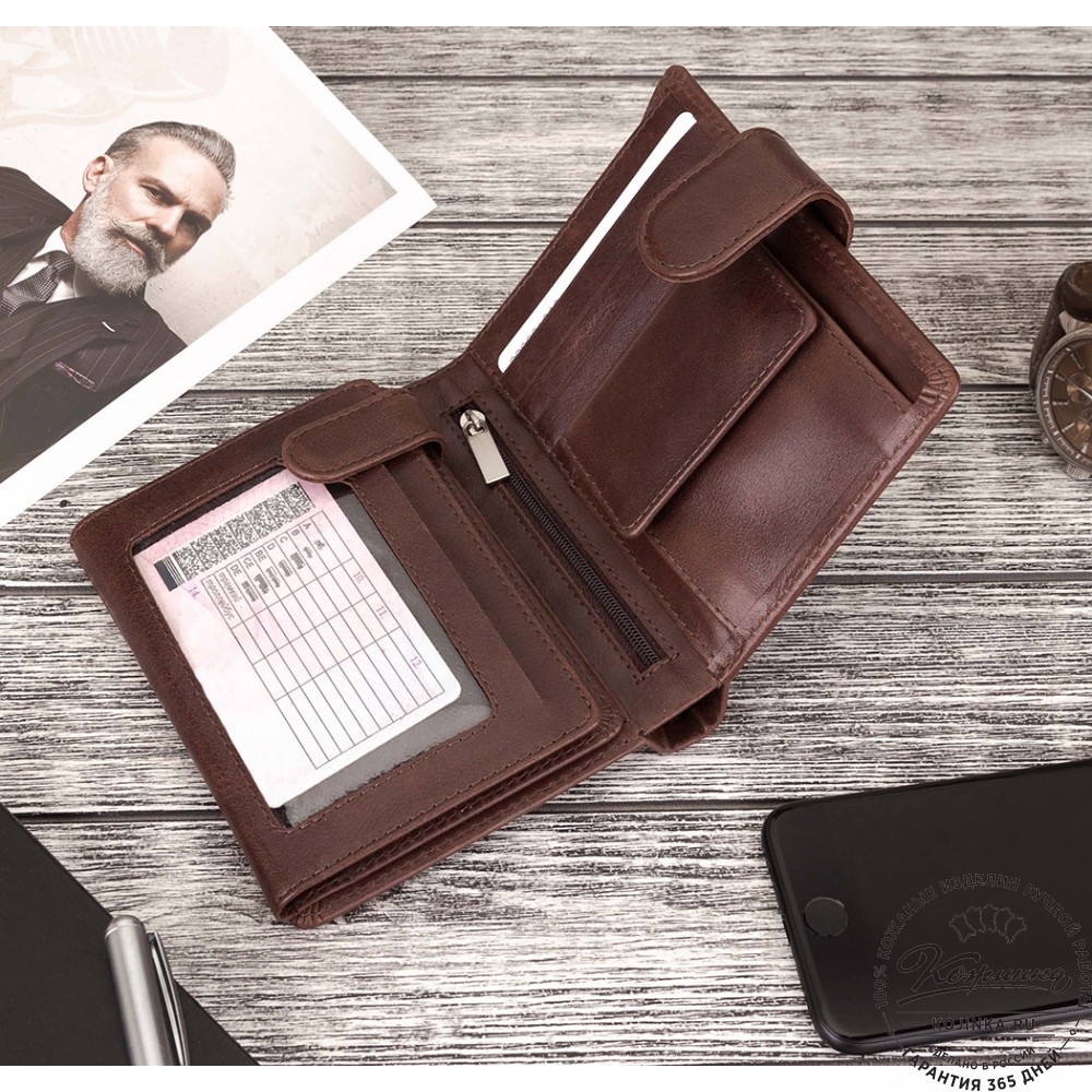 Кожаное портмоне "Пушкин" (коричневое)