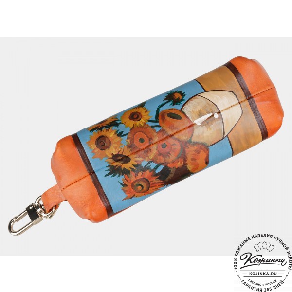 Кожаная ключница "Подсолнухи" (оранжевый). фото 1