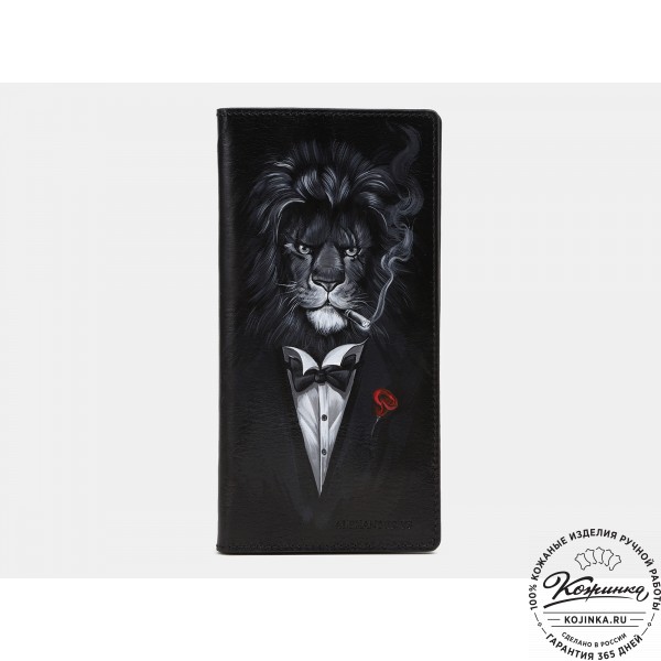 Кожаное портмоне "Лев в смокинге" (черное). фото 1