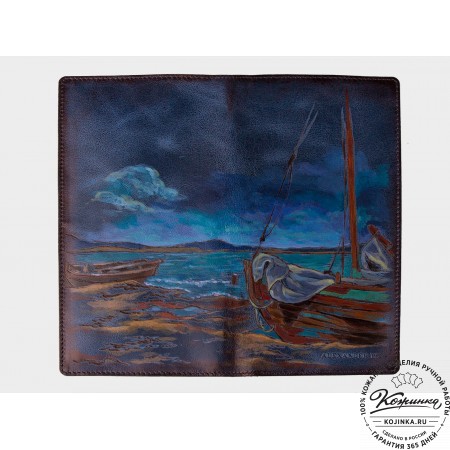 Кожаное портмоне "Лодки на берегу" (синее)