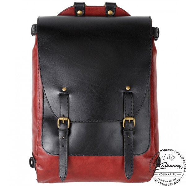Кожаный рюкзак "Рафаэль" (красный с чёрным). фото 1