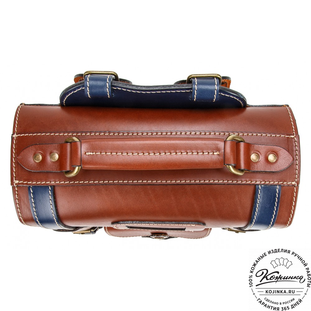 Кожаный ранец-портфель "Джон" (коричневый с синим)