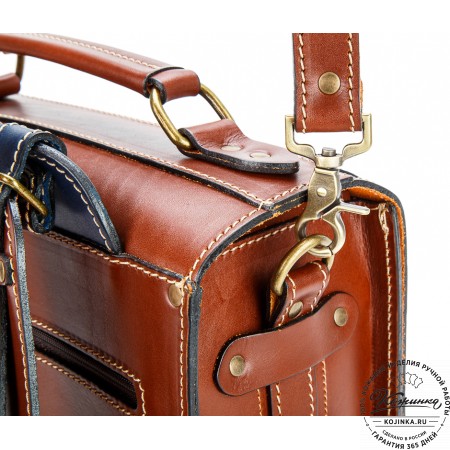 Кожаный ранец-портфель "Джон" (коричневый с синим)