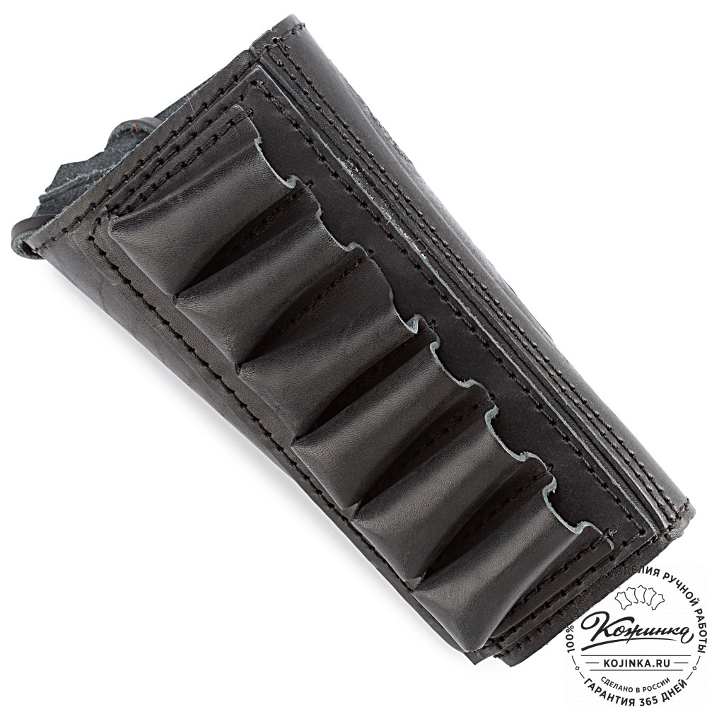 Кожаный патронташ на приклад однорядный - калибр 12,16, 20 (чёрный)