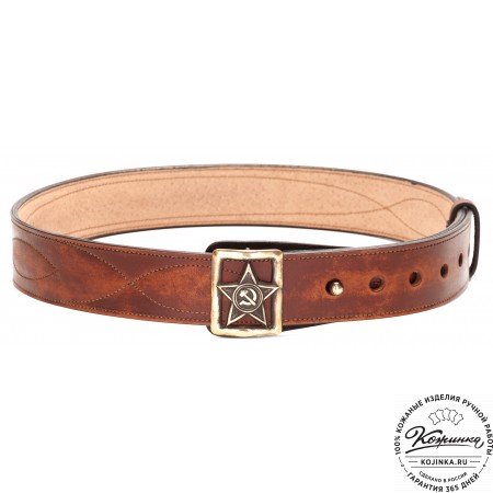 Кожаный мужской ремень "Комбат" (коричневый)