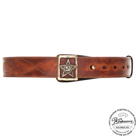 Кожаный мужской ремень "Комбат" (коричневый)