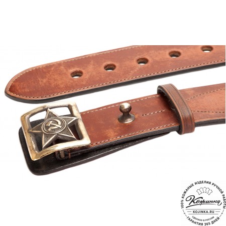 Кожаный мужской ремень "Комбат" (коричневый)