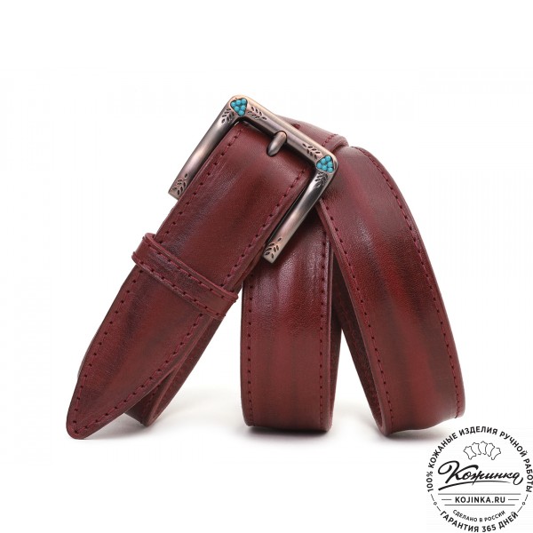 Кожаный ремень "Ирис" (бордо). фото 1