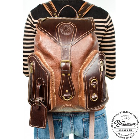 Кожаный рюкзак "Стиль 2" (бежевый с тёмно-коричневым)
