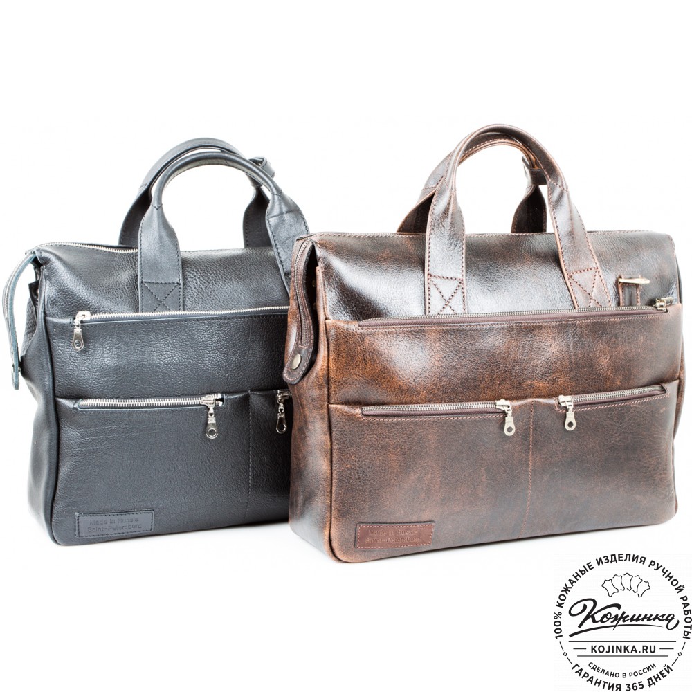 Кожаная деловая сумка "Марк" (черная)