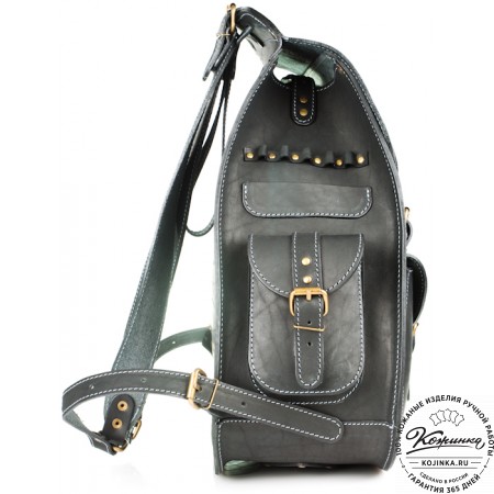 Мужской кожаный рюкзак "Байкер" (чёрный)