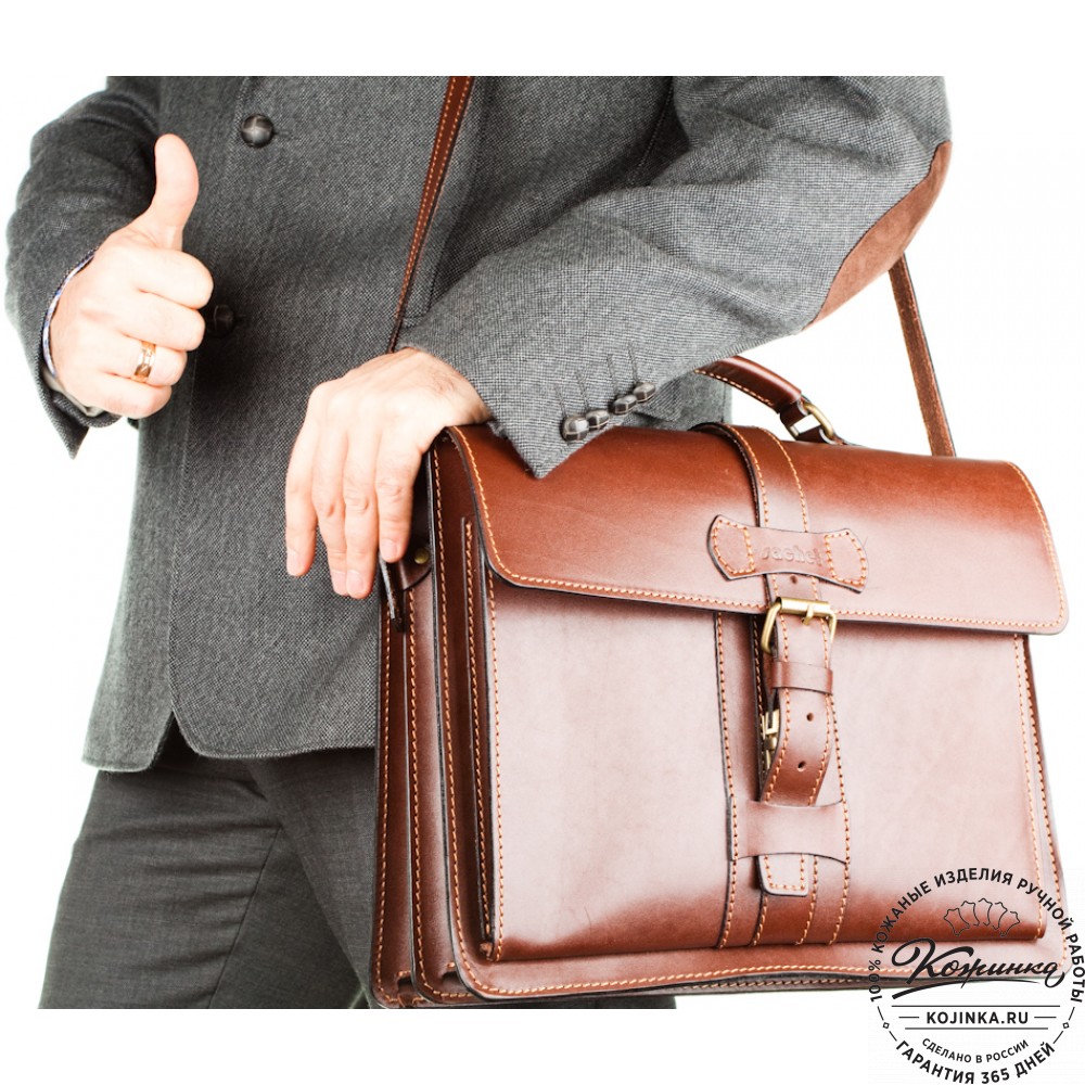 Мужской кожаный портфель "Премьер" (коричневый)