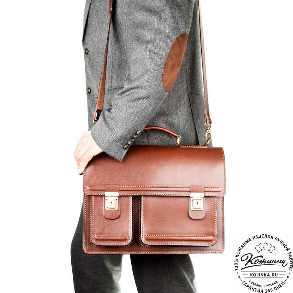 Мужской кожаный портфель "Оптима II" (коричневый)