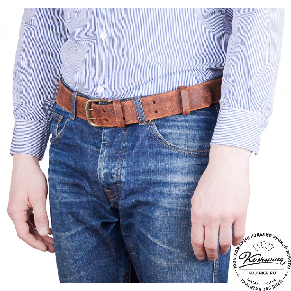 Кожаный мужской ремень "Адам" (коричневый)